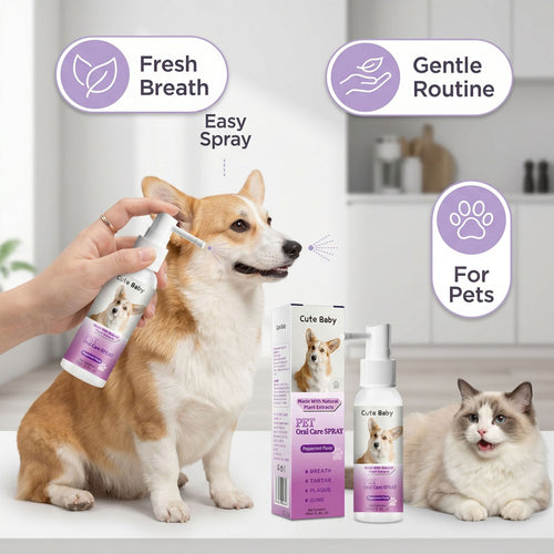 Cute Baby Peppermint Pet Oral Spray (100ml/3.4FL. OZ) | Natural Plant Extract Dog & Cat Breath Freshener & Dental Spray