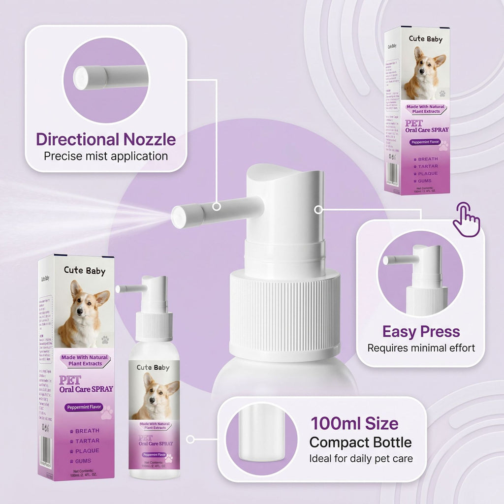 Cute Baby Peppermint Pet Oral Spray (100ml/3.4FL. OZ) | Natural Plant Extract Dog & Cat Breath Freshener & Dental Spray